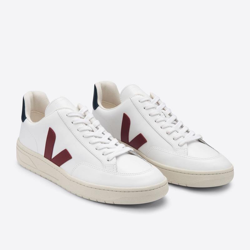 Zapatillas Veja Hombre España - V-12 Tenis Blancas Cuero ES2418103